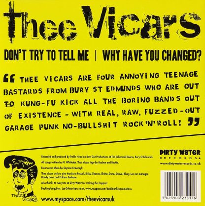 THEE VICARS: Don't Try To Tell Me 7" back cover