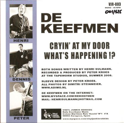 DE KEEFMEN: Cryin' At My Door 7" back