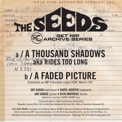 THE SEEDS: A Thousand Shadows b/w A Faded Picture 7" back cover