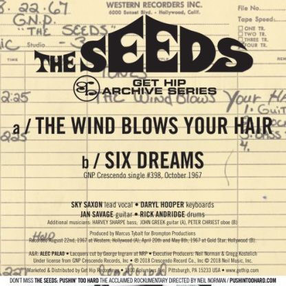 THE SEEDS: The Wind Blows Your Hair / Six Dreams 7" back cover