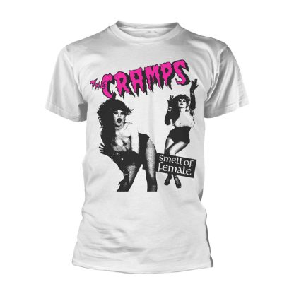 THE CRAMPS Smell Of Female design in a white t-shirt