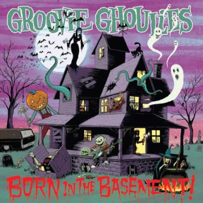 GROOVIE GHOULIES Born In The Basement album in LP format on a neon and white galaxy effect vinyl.