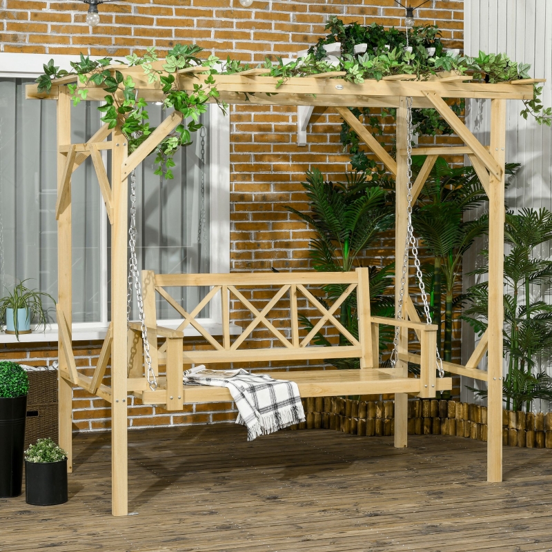 Hængekøje med pergola til 2 personer Massivt træramme 221 x 140 x 196 cm -  dealproffsen.dk