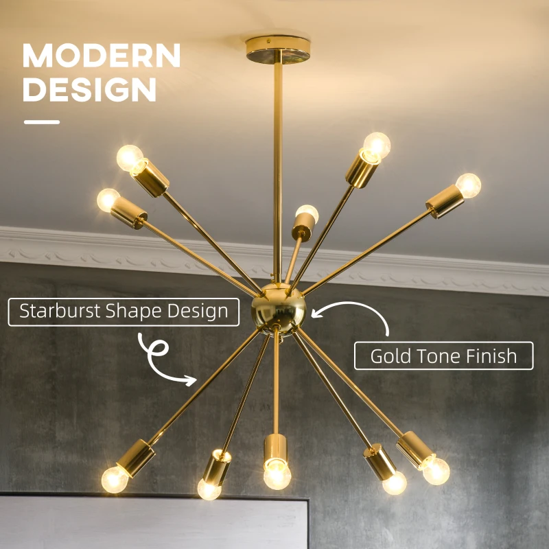 Loftslampe Guld Sputnik-Design 10 lamper - dealproffsen.dk