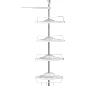 Kylpyhuoneen kulmahylly - Suihkuhylly 4 koria, koukut, pyyhetanko Korkeus 95-300 cm