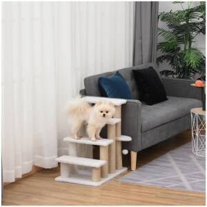 Eläinportaat raaputustolppalla 4 askelmaa - Valkoinen 60 x 40 x 64 cm