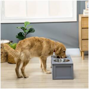 Koiranruokakulhot jalustalla 2x2 litraa ruostumatonta terästä laatikolla 60 x 30 x 24 cm