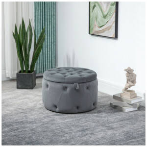 Jakkara Pyöreä Velvet Grey säilytystilalla 60 x 40 cm