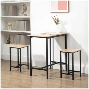 Teollisen muotoilun baaripöytäsetti 2 jakkaralla musta / tammi 80 x 50 x 85 cm