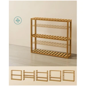 Kylpyhuonehylly lattia- tai seinäkiinnitykseen, 3 säädettävää hyllytasoa – 60 x 15 x 54 cm, bambu