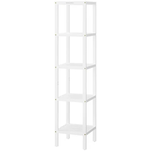 Kapea kylpyhuonehylly, 5 tasoa – Puu, valkoinen, 33 x 33 x 146 cm