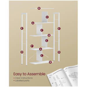 Kirjahylly, 5-tasoinen avohylly – teollistyylinen, valkoinen, 74 x 30 x 154,5 cm
