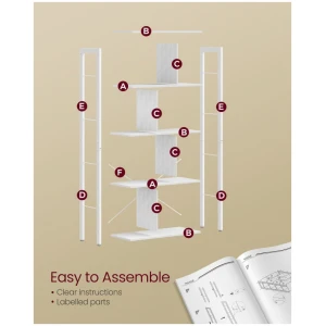 Kirjahylly, 5-tasoinen avohylly – teollistyylinen, valkoinen, 74 x 30 x 154,5 cm