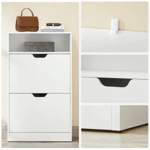 Kenkäkaappi, 2 lokeroa, piilotettu säilytys – valkoinen, 60 x 24 x 102 cm