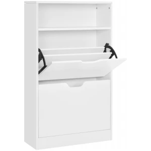 Kenkäkaappi, 2 lokeroa, piilotettu säilytys – valkoinen, 60 x 24 x 102 cm