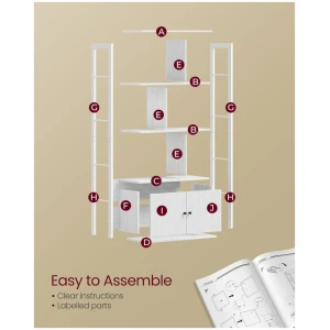 Kirjahylly hyllyillä ja alakaapilla – valkoinen, 74 x 30 x 155 cm