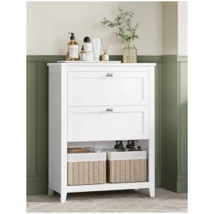 Kylpyhuonekaappi, jossa 2 laatikkoa ja 2 rottinkikoria – valkoinen, 60 x 30 x 80 cm
