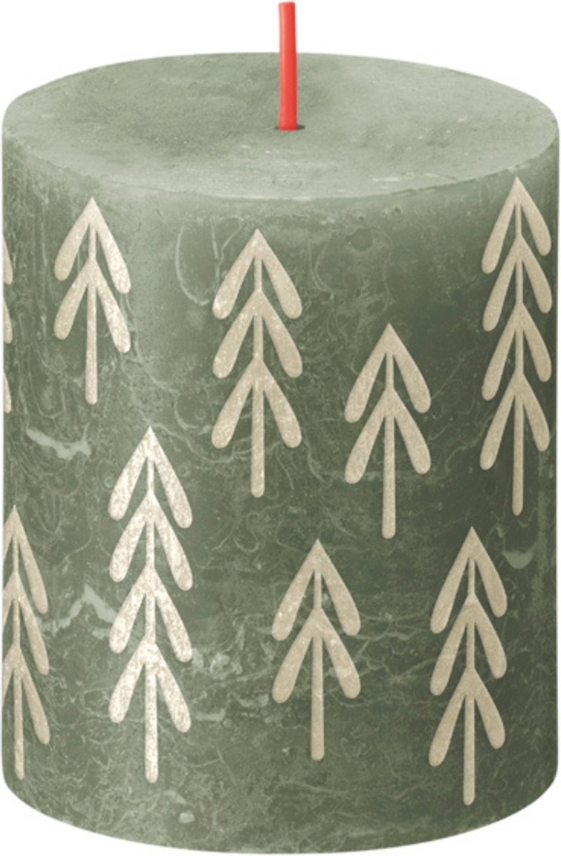 Bolsius - Rustiek stompkaars - Printed - 80/68 - 1 Stuk - Fresh Olive