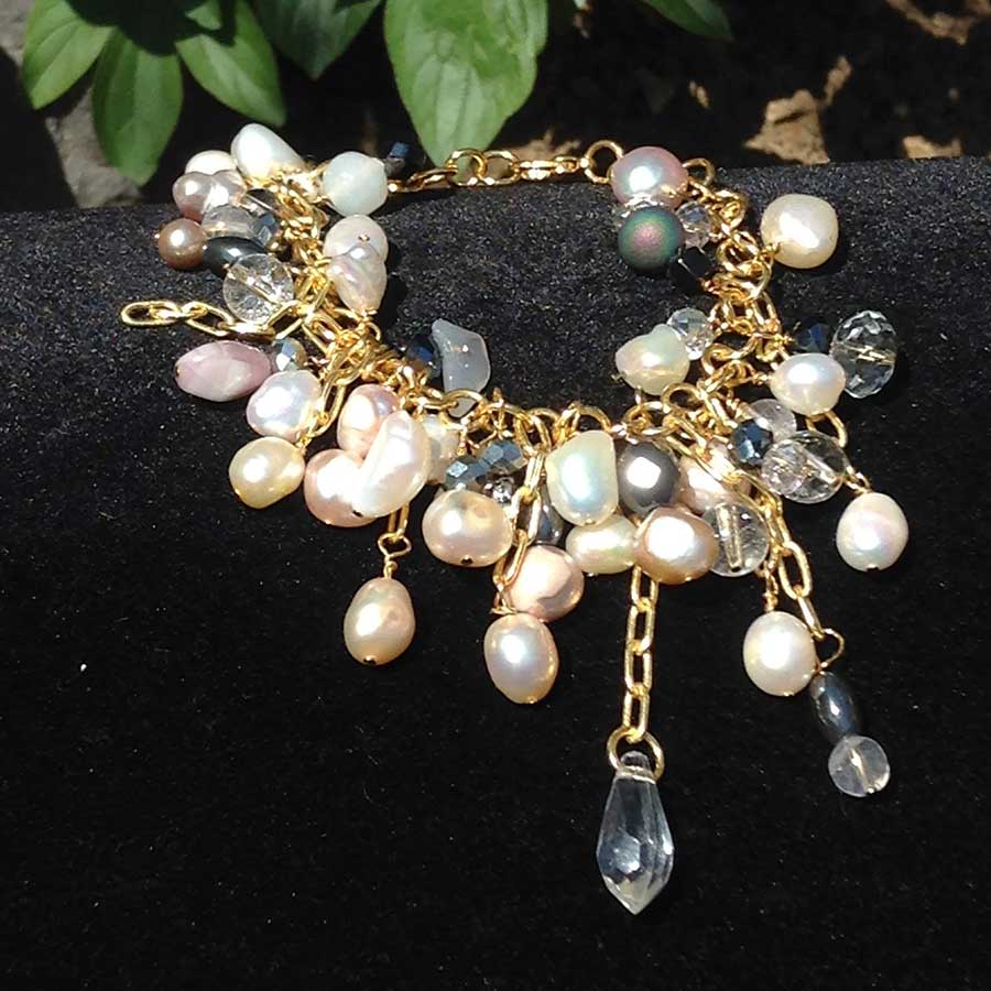 Bracelet: Bubble Bracelet With Pearls, Swarovski & Quartz Beads