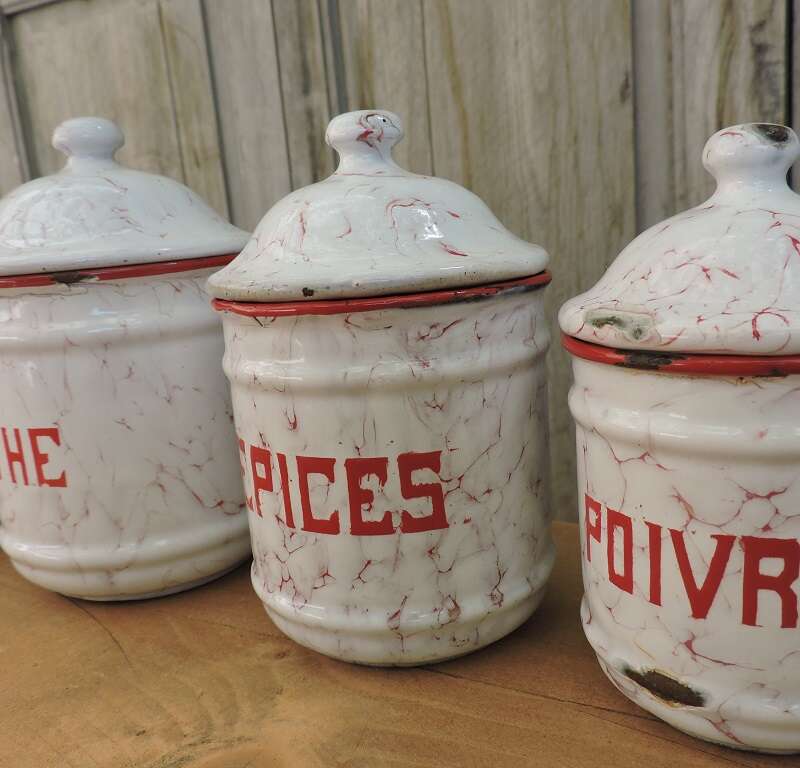 Set emaille voorraadpotten (gemarmerd)