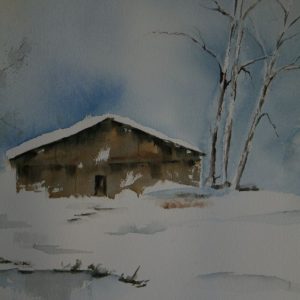 Chalet sous la neige