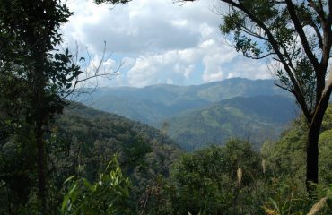 Uitzicht op Laos, China en Myanmar: bergen, bossen, wolken