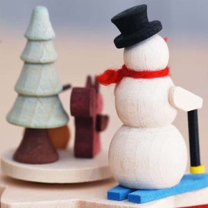 Muziekdoosje - Houten miniatuur sneeuwpop