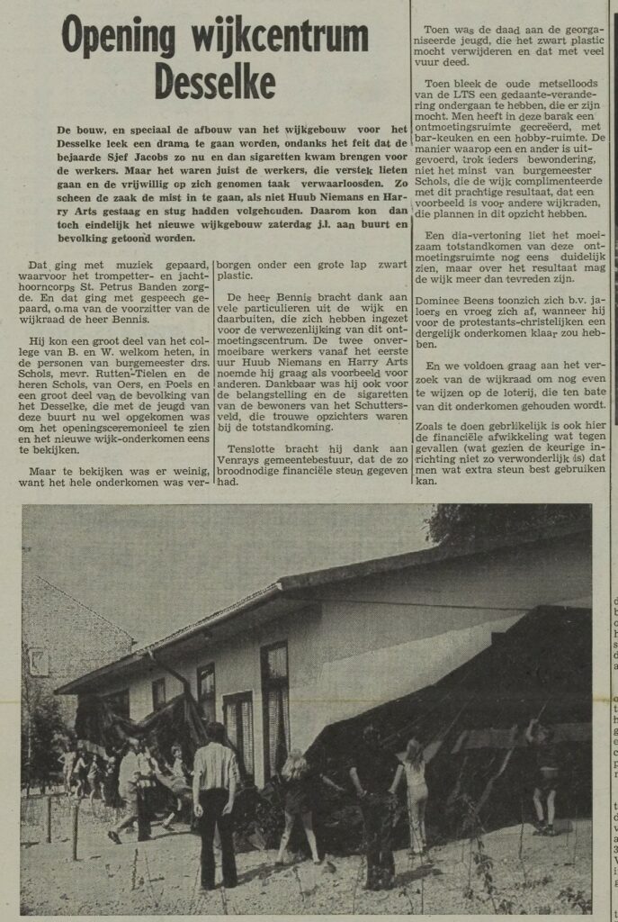 Krantenartikel Peel en Maas 22 juni 1973 over de opening van het wijkgebouw Desselke in Venray