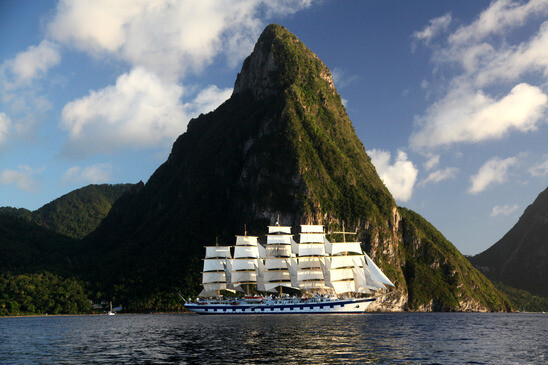 Sailing Ship under the Pitons