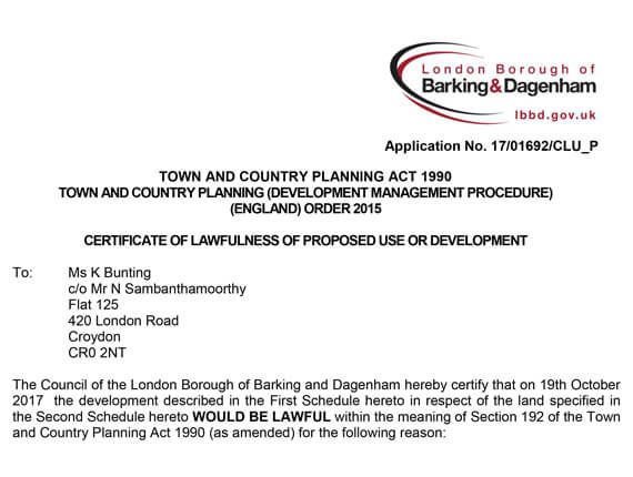 Barking Planning Approval letter