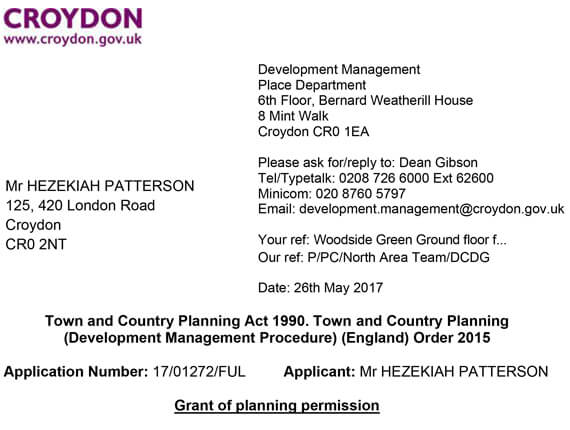 Croydon Planning  - Approval letter