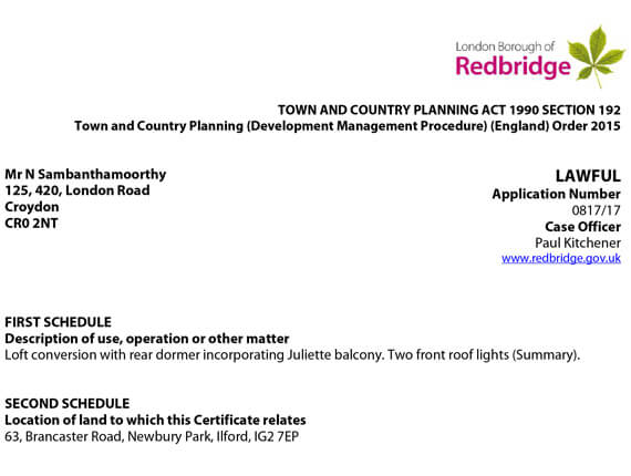 Redbridge Planning  - Approval letter