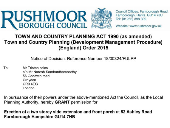 Rushmoor Planning Approval letter