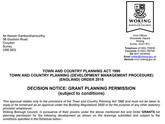 Woking Planning Approl letter