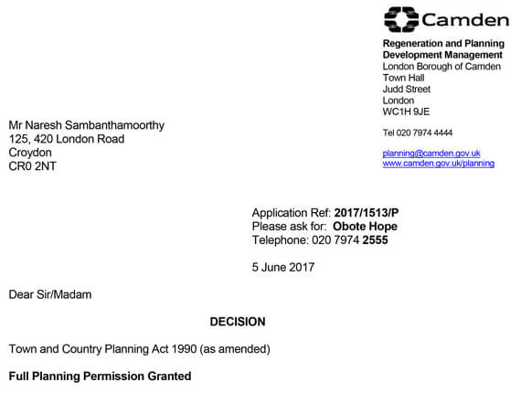 Camden Planning  - Approval letter