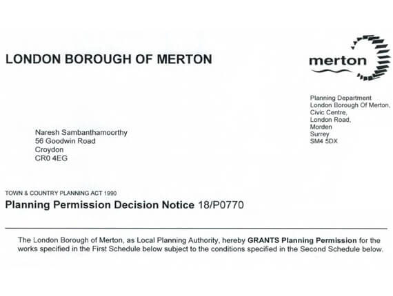 Merton Planning Approval letter