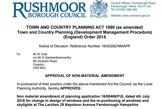 15 Rushmoor Planning Approval letter