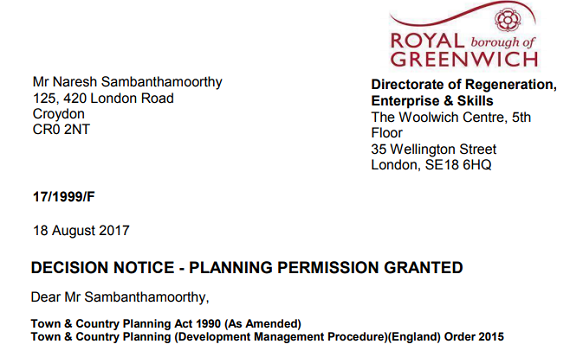 10Greenwich Planning Approval letter