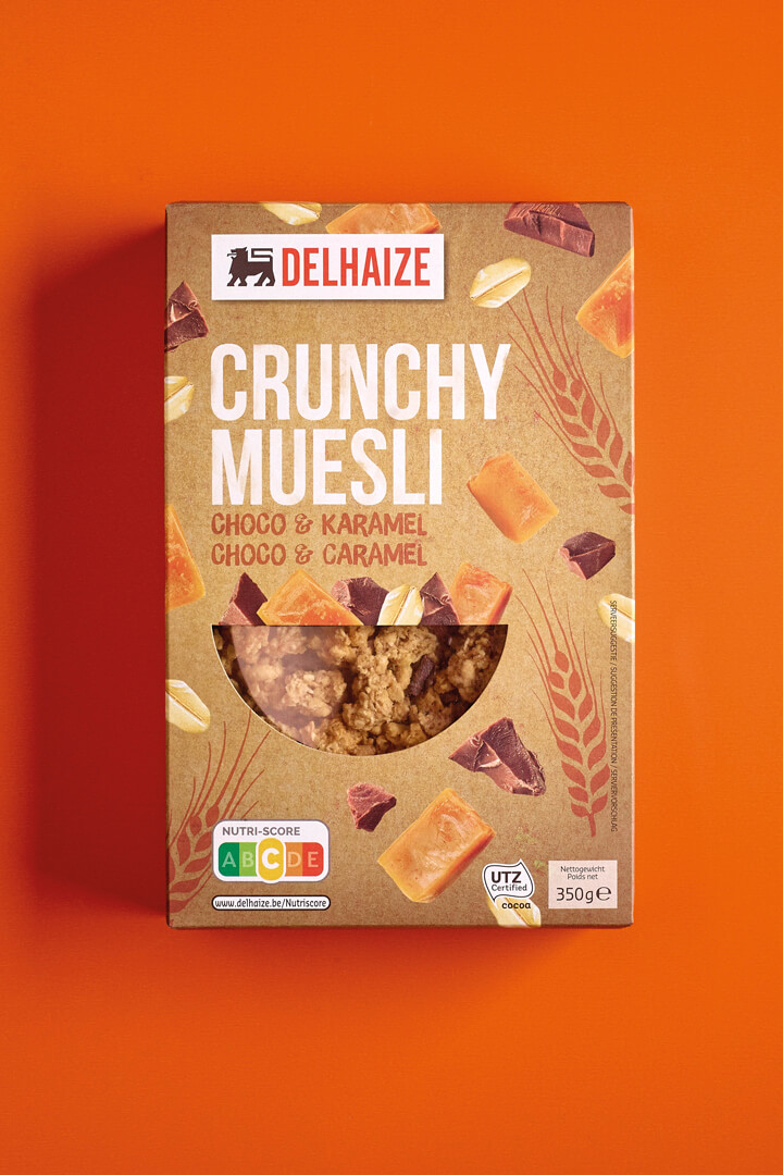 Delhaize ontbijtgranen branding en verpakking design - Delhaize Crunchy Muesli Packaging