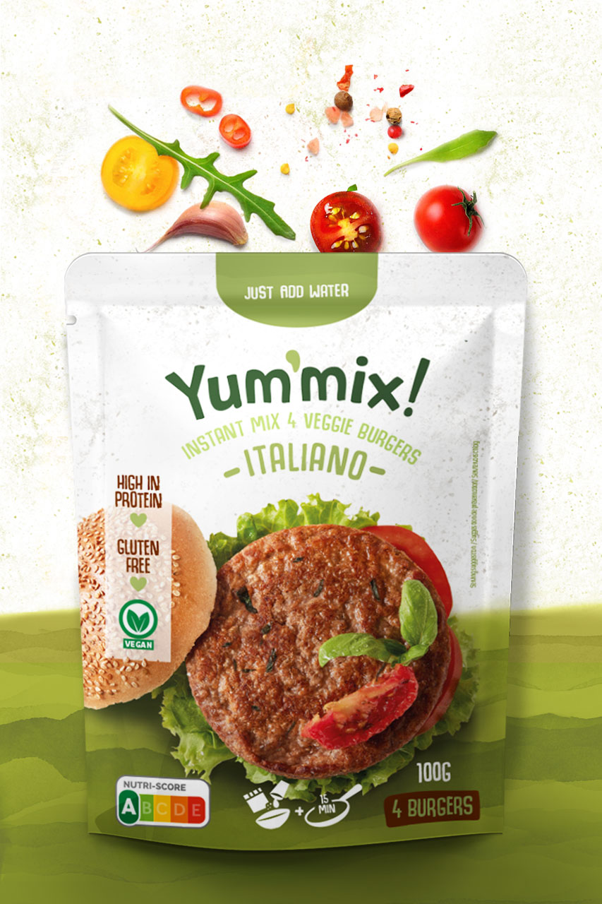 Yum'mix, veggie burger mix, Italiano pack shot