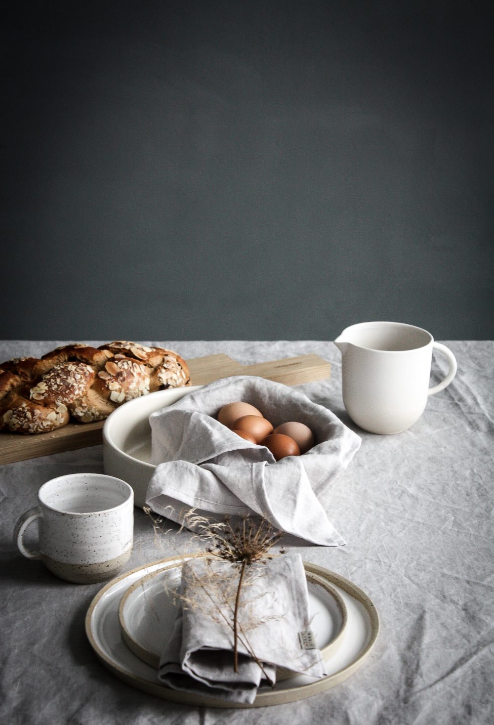 Easter Brunch table setting- celebrating nature and serene minimalism