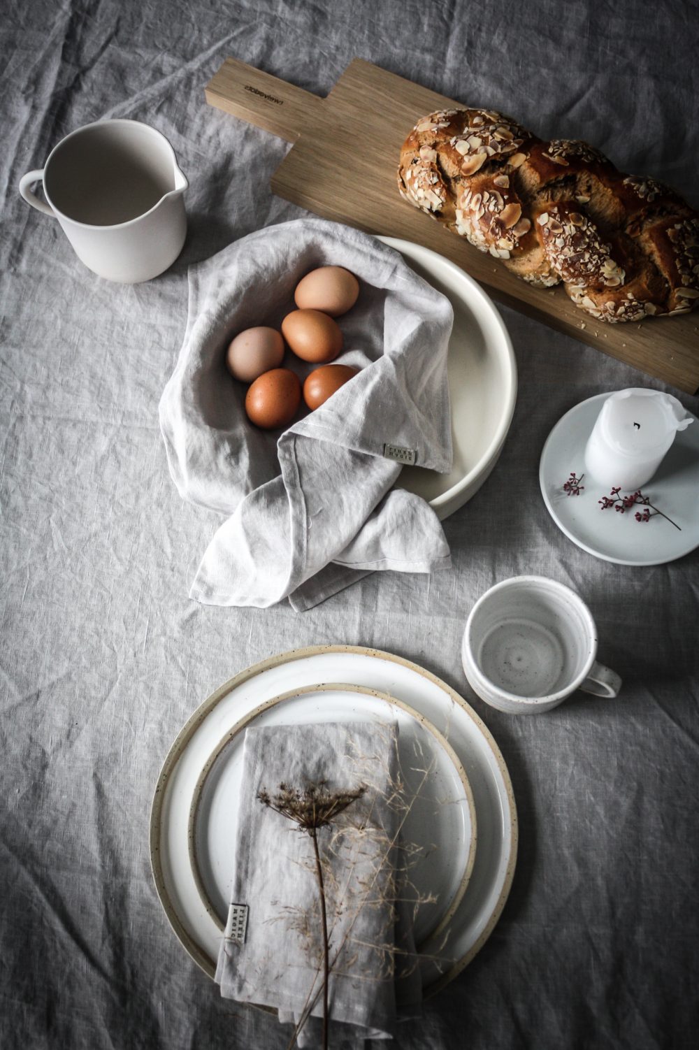 Easter Brunch table setting- celebrating nature and serene minimalism.