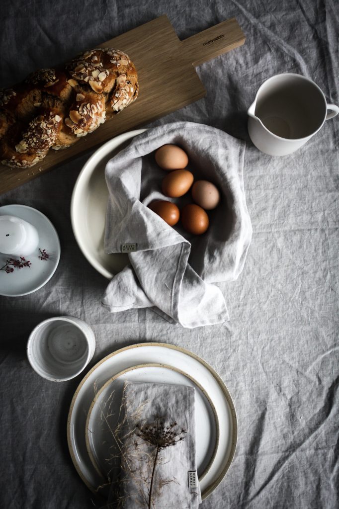 Easter Brunch table setting- celebrating nature and serene minimalism.