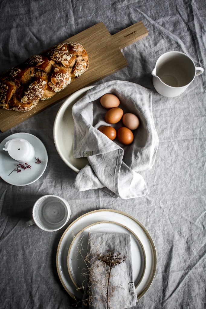 Easter Brunch table setting- celebrating nature and serene minimalism.