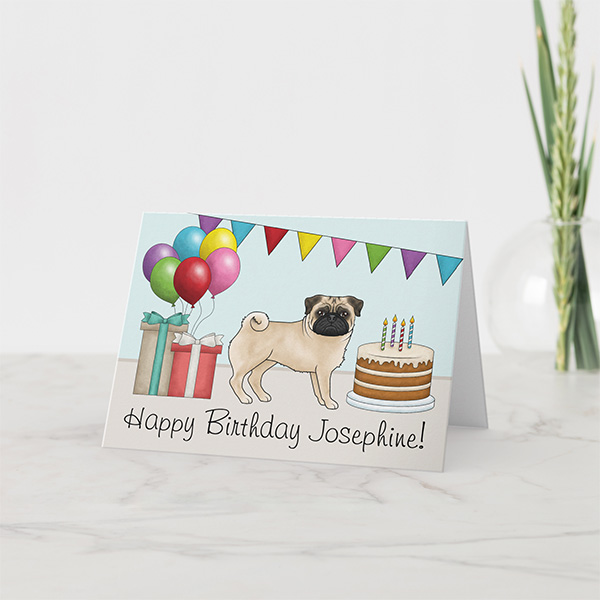 Fawn Pug Birthday Design Card