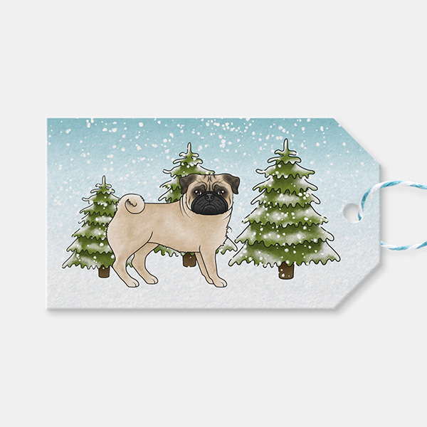 Fawn Pug In Winter Design Gift Tag