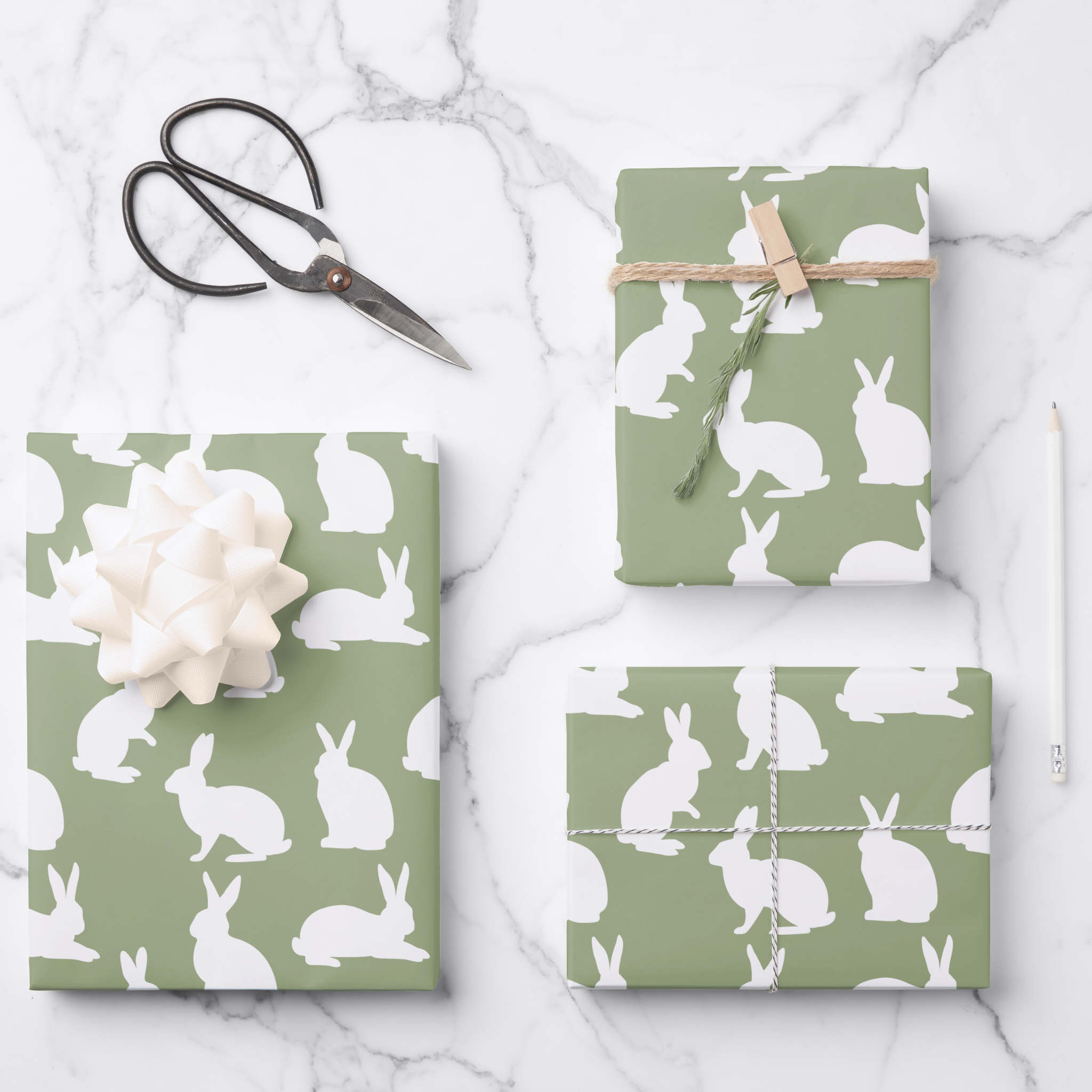 Green And White Bunny Pattern Easter Collection