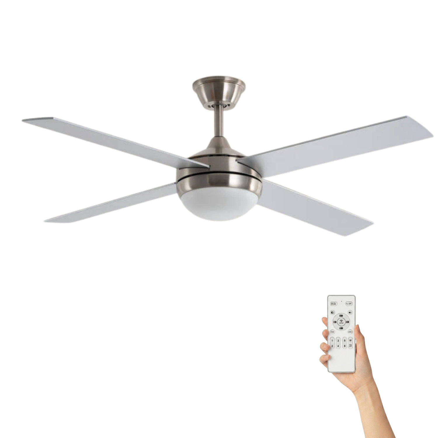 Fluisterstille plafondventilator Gustav Ø132cm – Afstandsbediening Timer – Nikkel Zilver