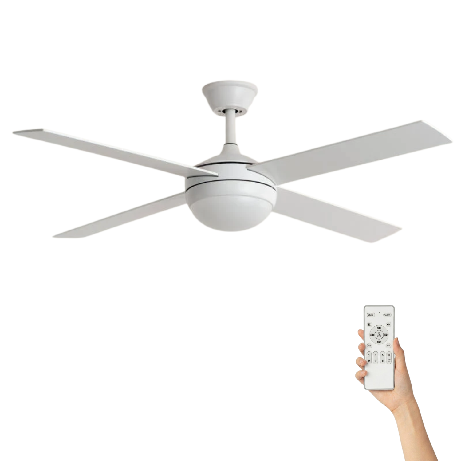 Fluisterstille plafondventilator Gustav Ø132cm – Afstandsbediening Timer – Wit