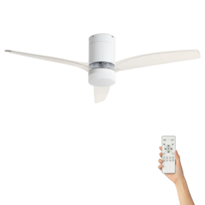 Fluisterstille plafondventilator Filip Ø132cm – Afstandsbediening Timer – Wit Transparant